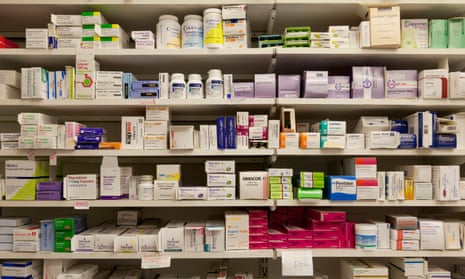 The shelves of a dispensing pharmacy
