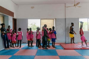 Children attend acrobatics classes at Rabec (the Network of Community Welfare Associations), which offers activities to street children in partnership with Sencirk in Dakar.