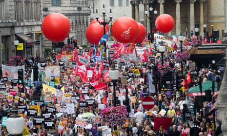 An anti-austerity march in London on 1 July drew  more than 100,000 people.