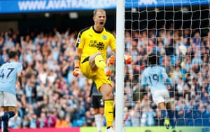 Hart shows his frustration after Leroy Sane scores for Manchester City against Burnley in October 2018
