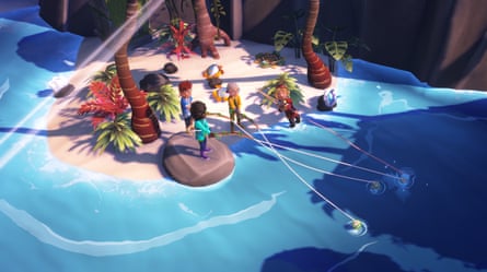 a still from Survival Kids shows a tropical island scene