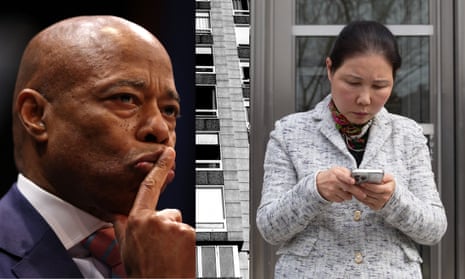 side by side images of a man in a suit gesturing his hand and a woman in a grey jacket looking at her cellphone
