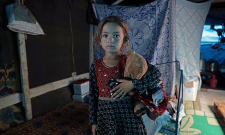 Rawan al-Aziz, a displaced six-year-old from Syria, at a camp near the Turkish border in June 2020