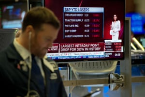 A trader on the floor of the New York Stock Exchange last night.