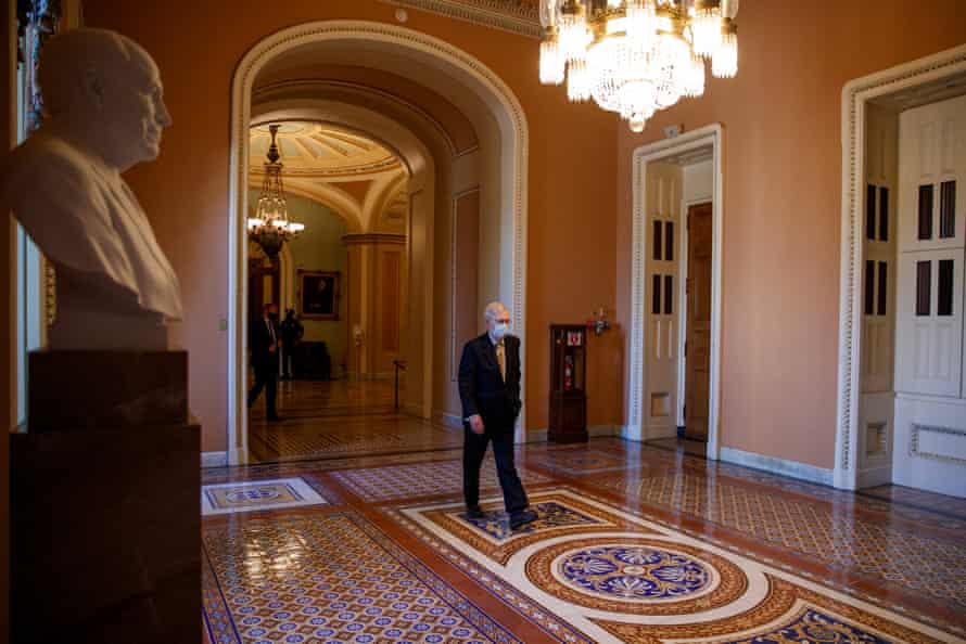 Senate Majority Leader Mitch McConnell walks to his office from the Senate Floor during the COVID-19 coronavirus pandemic at the US Capitol in Washington, DC, USA, 13 May 2020. Republican and Democrat governors have called on Congress to pass legislation that would help states mitigate funding gaps due to the economic impact of the COVID-19 coronavirus pandemic.