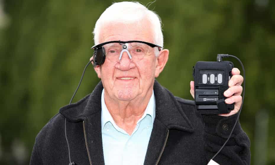 Raymond Flynn, 80, at Manchester Royal Infirmary in July during trials of the ‘bionic eye’.