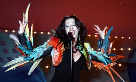 Dana International singing her winning entry at the 1998 Eurovision Song Contest in Birmingham