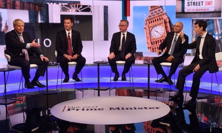 Stewart, right, speaking during the BBC’s Tory leadership contest debate