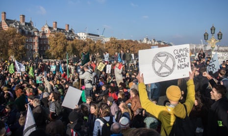 Extinction Rebellion activists at a sit-in on Westminster Bridge in November