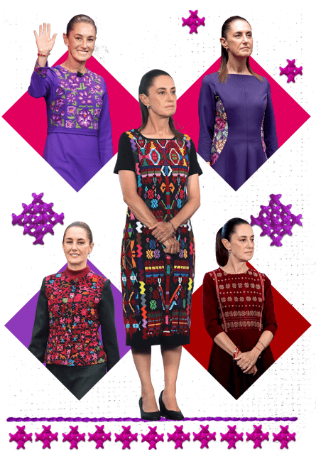 Collection of Claudia Sheinbaum’s outfits.