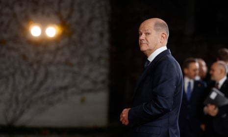 German Chancellor Olaf Scholz waits for the arrival of the Turkish president this week in Berlin.