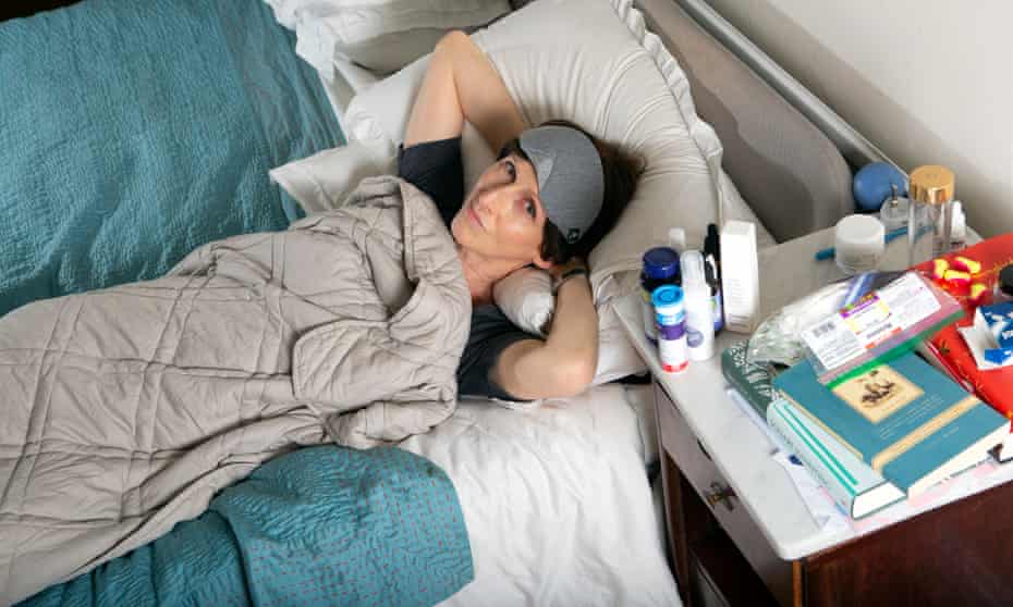 Emma Beddington, in bed, awake.