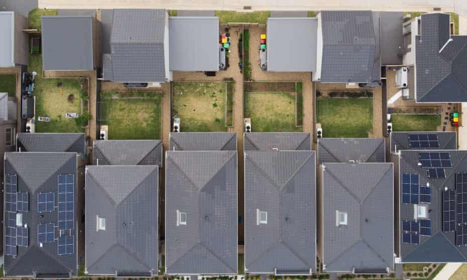 A drone shot of a housing estate in western Sydney