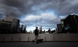 A man in Docklands during Melbourne’s stage-four lockdown