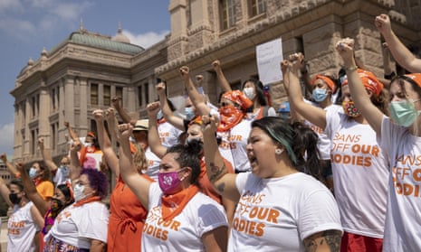 Women protest against the six-week abortion ban at the capitol in Austin, Texas, on 1 September.