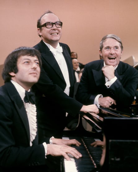 André Previn at the piano with Eric Morecambe and Ernie Wise