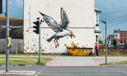One of the new works by Banksy, on the side of a house in Lowestoft.