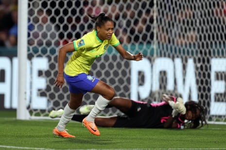 Ary Borges of Brazil celebrates after scoring her team's first goal.