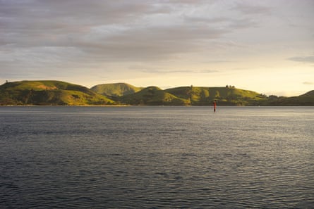The green hills of Otago Peninsula as viewed from Otago Harbour.