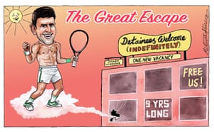 Lorna Miller cartoon 11.01.2022: Djokovic escapes from detention