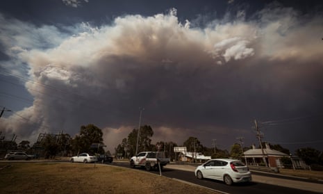 A smoke plume 12km high generated by the East Gippsland fires is seen from the north of Bairnsdale in Victoria, Australia.