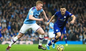 Kevin De Bruyne (left) scored Manchester City’s first goal and was behind many of the champions’ dangerous moments. 