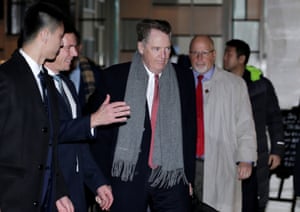 U.S. trade representative Robert Lighthizer, a member of the U.S. trade delegation to China, arrives at a hotel in BeijingU.S. trade representative Robert Lighthizer (C), a member of the U.S. trade delegation to China, arrives at a hotel in Beijing, China February 12, 2019. REUTERS/Jason Lee