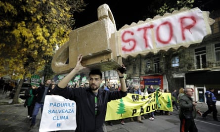 A protest in Bucharest against illegal logging
