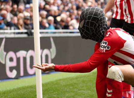 Enzo Le Fee of Sunderland sports a Spiderman mask