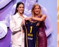 Caitlin Clark poses with WNBA commissioner Cathy Engelbert after being selected No 1 overall by the Indiana Fever at the 2024 WNBA draft in New York.