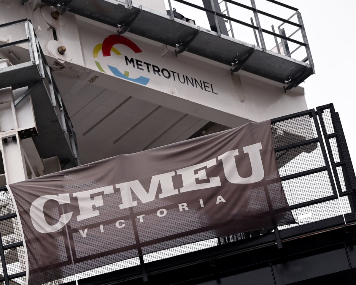 CFMEU sign at a Metro Tunnel site in Melbourne