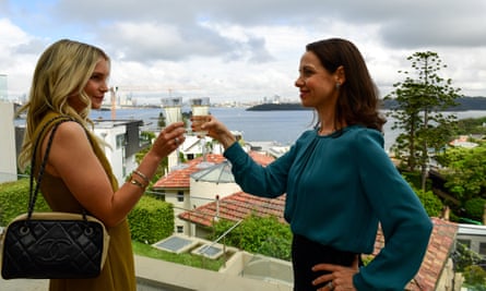 Wendy (Sophie Bloom) and Melissa (Kate Atkinson) clink champagne glasses in Vanishing Act