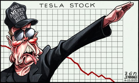 Ben Jennings on Elon Musk and the backlash against Tesla – cartoon , panel 1