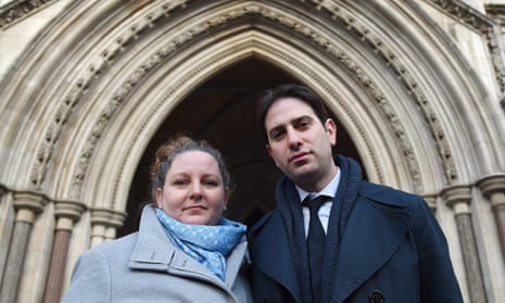 Rebecca Steinfeld and Charles Keidan outside the high court in London.