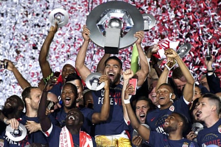 Radamel Falcao and his Monaco teammates celebrate winning the Ligue 1 title in 2017.