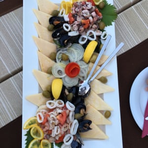 Octopus,squid and cheese at Maritim restaurant, Krk town.