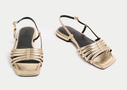 Strappy, low-heel, open-toe, gold sandals