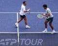 Francisco Cabral and JJ Tracy celebrate with fist pumps during a doubles final