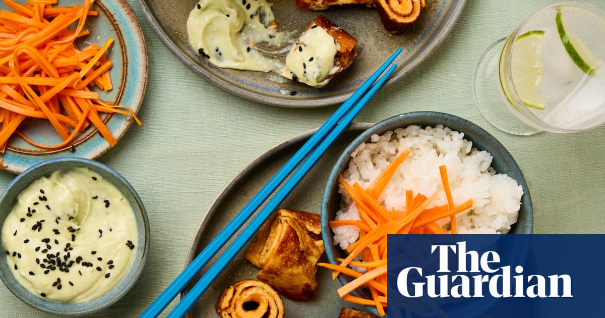 Meera Sodha's recipe for omelette rolls with rice, carrot pickles and wasabi mayonnaise
