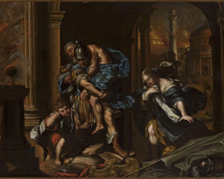 painting of Aeneas carrying Anchises out of burning Troy.