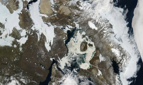 A Nasa image shows receding ice cover over northern Canada.