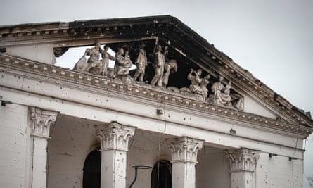 The destroyed Drama Theatre in Mariupol.