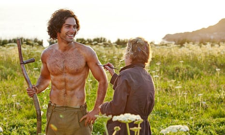 Poldark star Aidan Turner getting the brush-off from a crew member in this behind-the-scenes shot from the BBC drama.