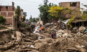 A view of the damage caused by flash floods in Huachipa district