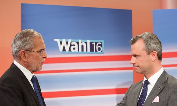 Alexander Van der Bellen (left) and Norbert Hofer on Austrian TV over the weekend.