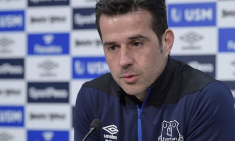 Marco Silva speaking at an Everton press conference at USM Finch Farm
