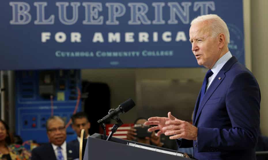‘Now is the time to build the foundation that we’ve laid, to make bold investments in our families, in our communities, in our nation,’ Biden told a crowd in Cleveland, Ohio. 