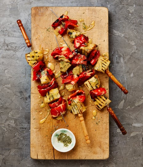 Yotam Ottolenghi's roast celeriac and pepper skewers with apple and miso glaze.