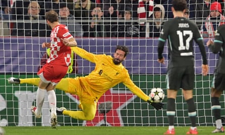 Alisson Becker saves from Daley Blind