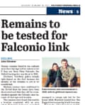 The Sydney Morning Herald on Saturday 18 February with the headline "Remains to be tested for Falconio link"